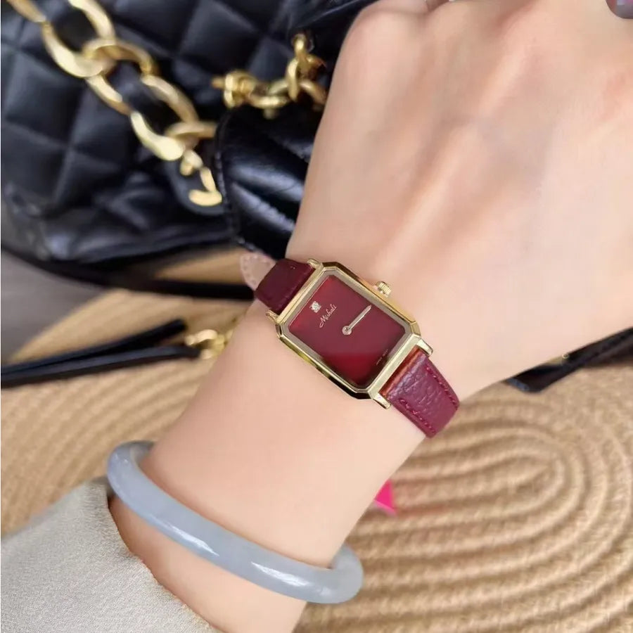 Retro Simple Style Solid Color Buckle Quartz Watch Women's Watches