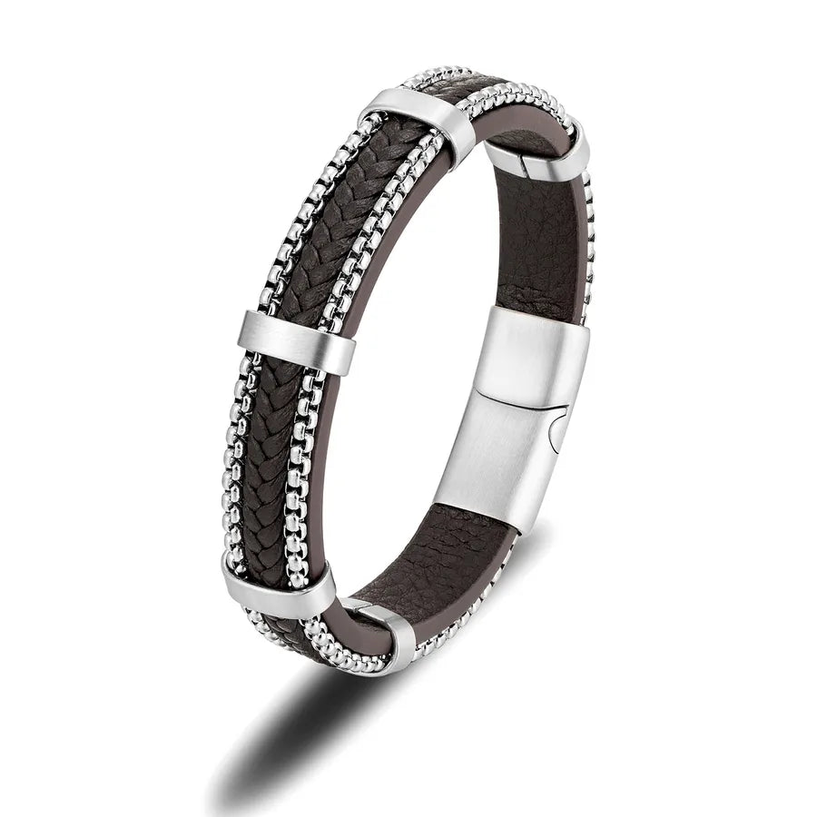 Retro Punk Geometric 316L Stainless Steel  Leather Men's Bracelets Men Cord & Leather Bracelets