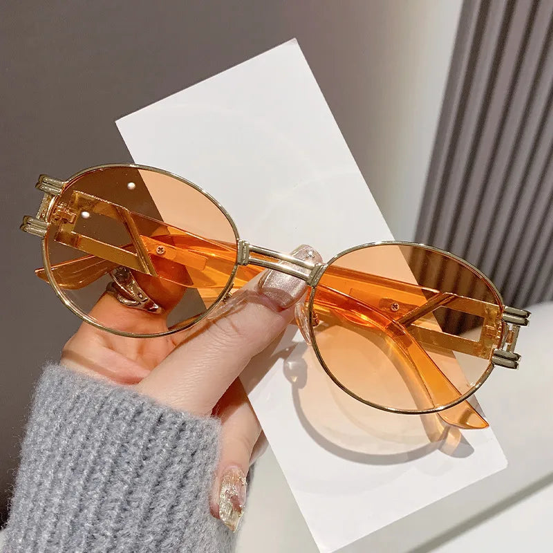 Elegant Basic Solid Color Ac Oval Frame Full Frame Women's Sunglasses