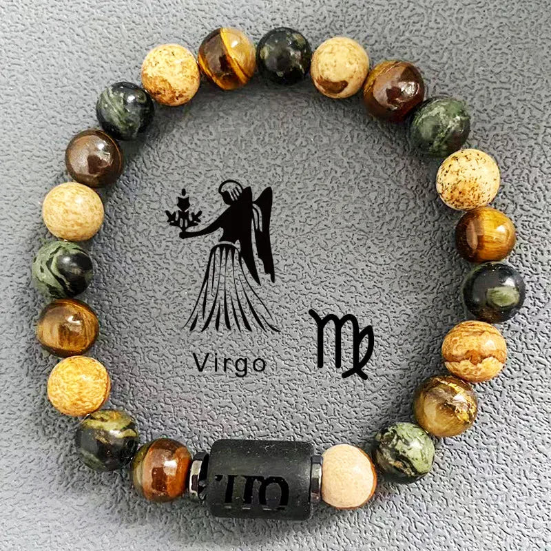 Twelve Constellation Natural Stone Beads Bracelet Hot Selling Tiger Eye Stone Picture Stone Mix and Match Couple Beads Bracelet