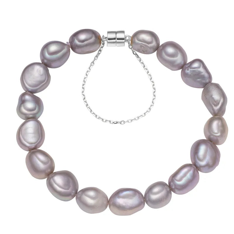 925 Sterling Silver Freshwater Pearl Beaded Chain Bracelets Casual Classic Style
