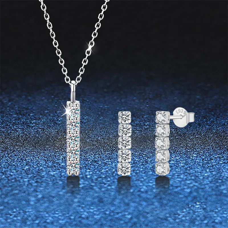 Moissanite 925 Sterling Silver Earrings Necklace Geometric White Gold Plated Earrings Necklace