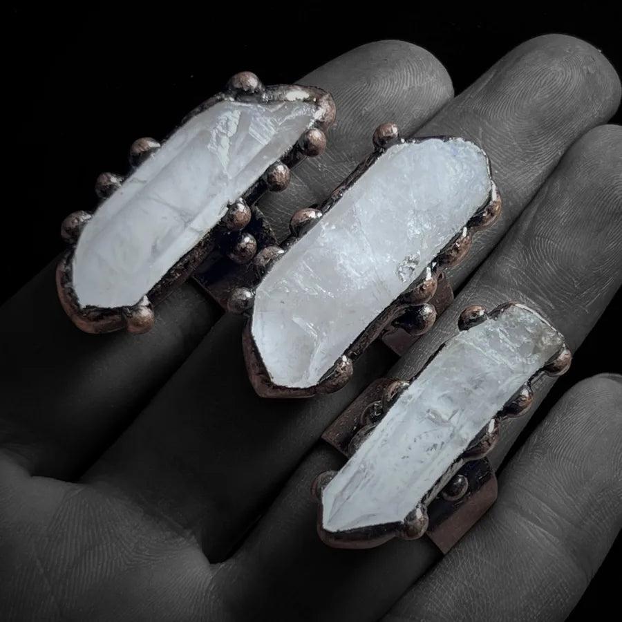 Retro Punk Geometric White crystal Copper Open Rings In Bulk