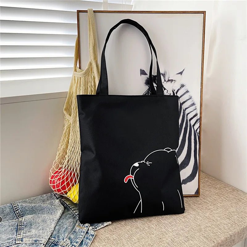 Women's Cute Basic Animal Letter Fruit Canvas Shopping bags