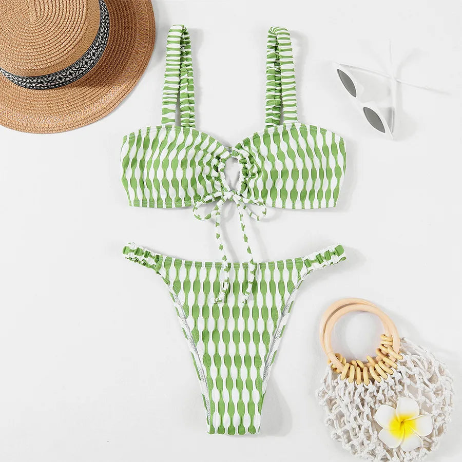 Women's Plaid Solid Color 2 Pieces Set Bikinis Swimwear