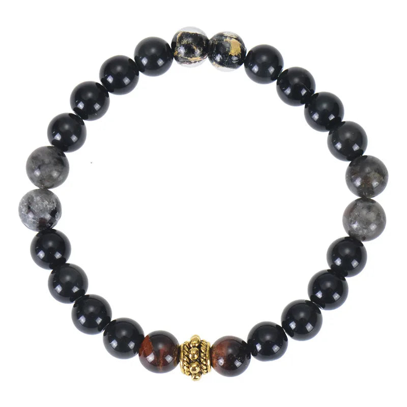 Streetwear Geometric Flame Stone Glass obsidian Unisex Bracelets Men Beaded Bracelets