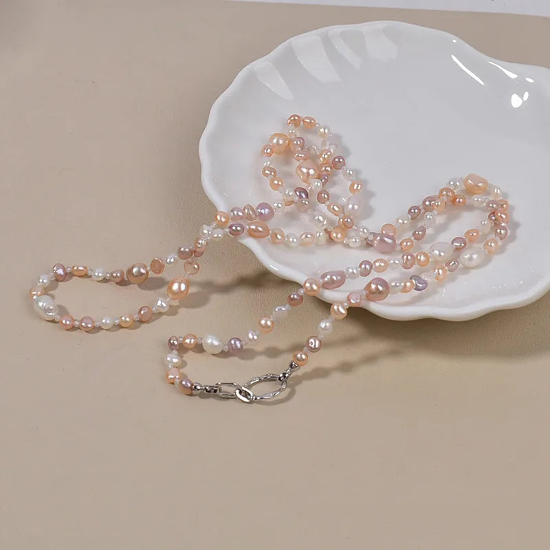 Natural Baroque Pearl Necklace Women's Long Sweater Chain Versatile Elegant High-End Feeling Mixed Color Original Design Jewelry