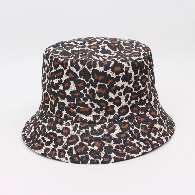 Trendy Double-Sided Wear Digital Print Leopard Pattern Fisherman Hat Women's Sunshade Cap Unisex Couple's Bucket Hat