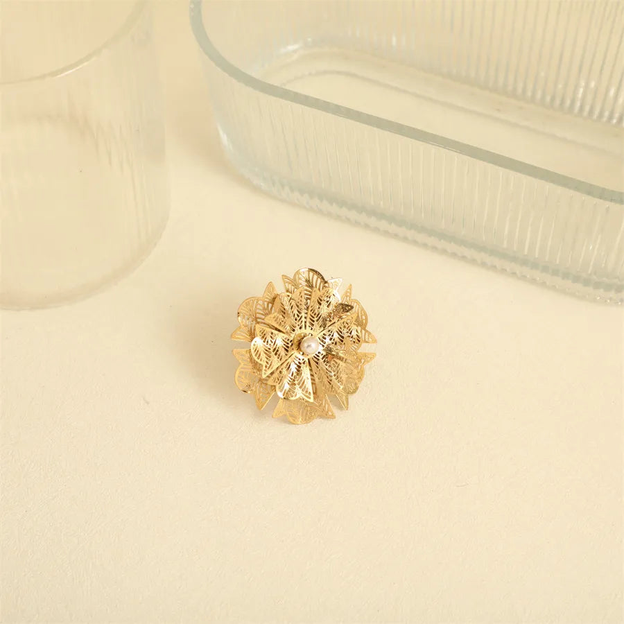 Wholesale Jewelry Elegant Basic French Style Flower 304 Stainless Steel Open Rings