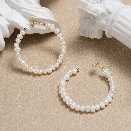 1 Pair 925 Sterling Silver Freshwater Pearl C Shape Ear Studs