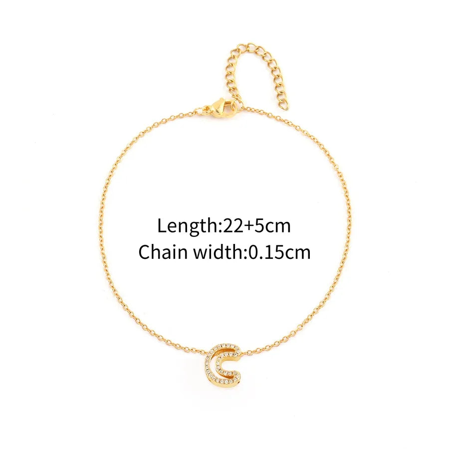 Wholesale Jewelry Elegant Simple Style Classic Style Letter 201 Stainless Steel Copper Zircon Anklet