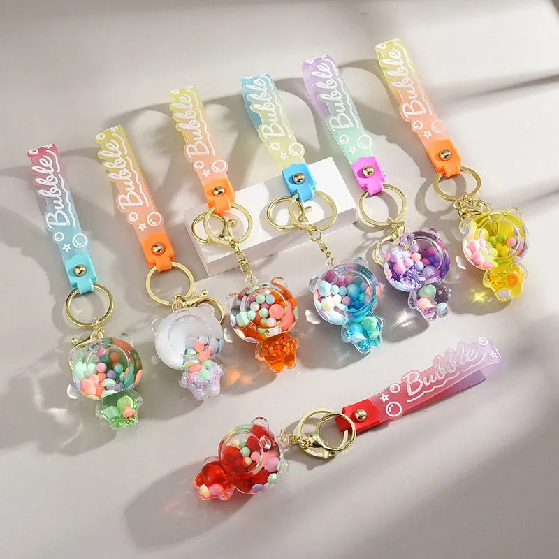 liquid oil keychain wholesale cars and bags ornaments cute quicksand bear couple key chain accessories small pendant