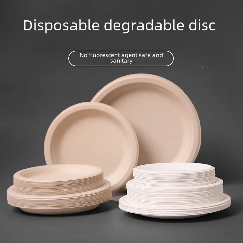 Disposable Sugarcane Pulp Paper Plate Dinner Plate Barbecue Cake Kindergarten Drawing DIY Paper Plate Thickened Pulp Plate