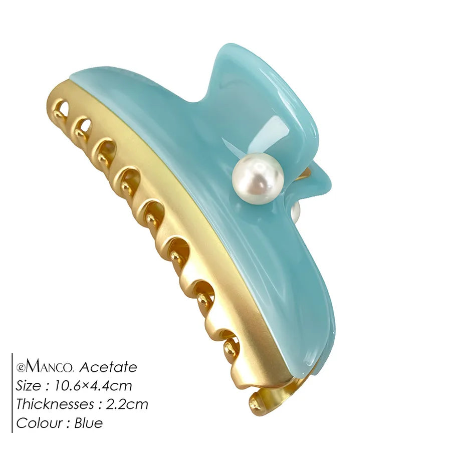 Dopamine Color Block Pearl Spring Clip Acetate Hair Grips Women Shark Clips Versatile Hair Accessories Casual Style