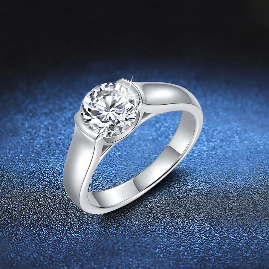 1.5ct Moissanite 925 Sterling Silver Rings GRA Certificate Round Brilliant Cut Geometric White Gold Plated Rings