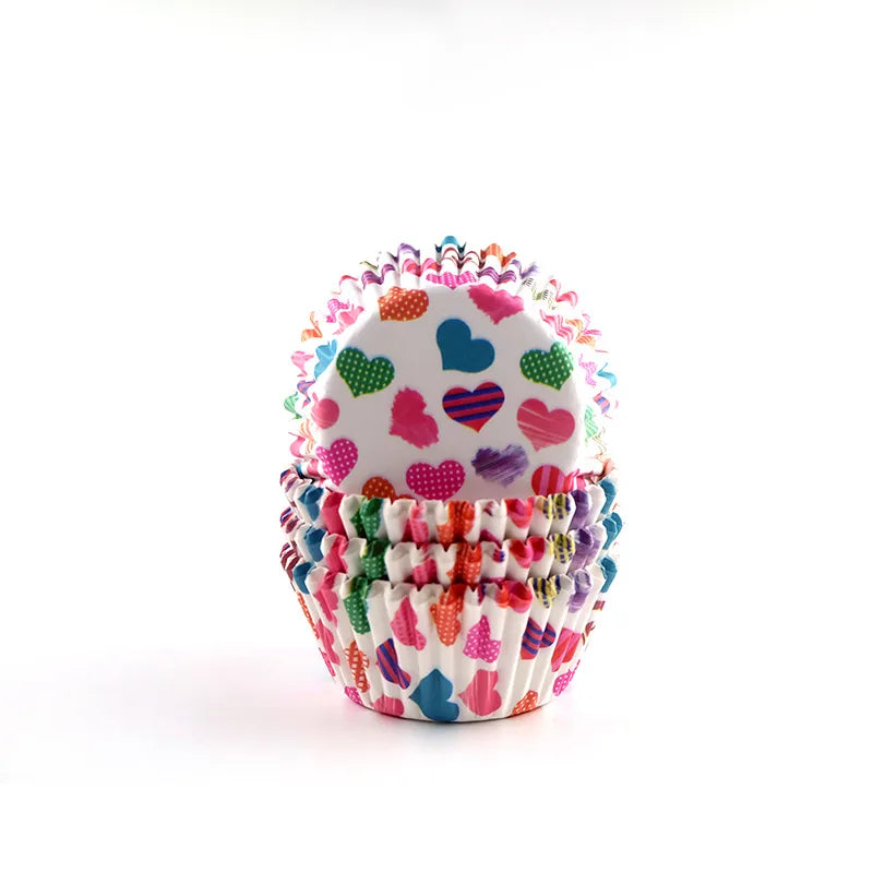 Simple Style Rainbow Heart Shape Solid Color Anti-oil paper Bakeware cake cups