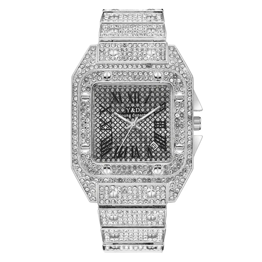 fashion big dial steel band diamond quartz watch