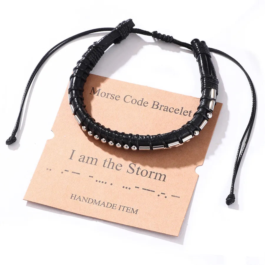 Hip-Hop Rock Solid Color 304 Stainless Steel Pu Leather Braid Men's Bangle Men Cord & Leather Bracelets