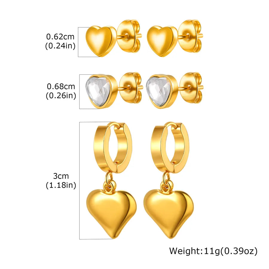 IG Style Casual Simple Style Geometric Heart Shape Plating 201 Stainless Steel Zircon 18K Gold Plated Drop Earrings