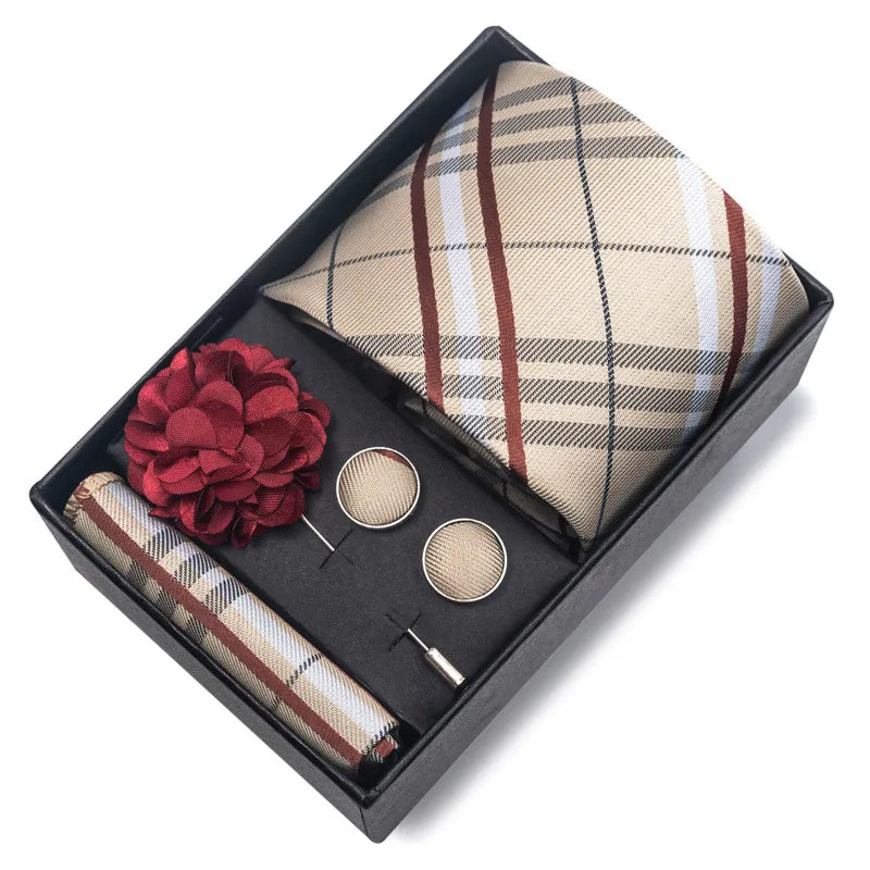 commute geometric stripe cashew nuts polyester yarn men's square scarf cufflinks tie