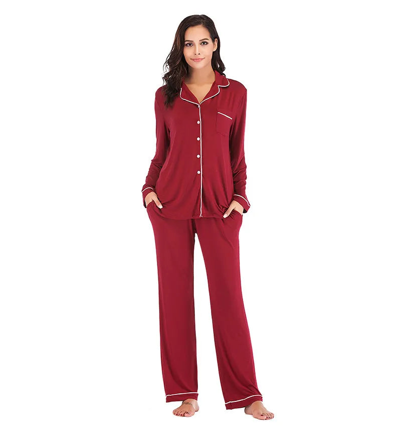 women's casual solid color modal button pants sets