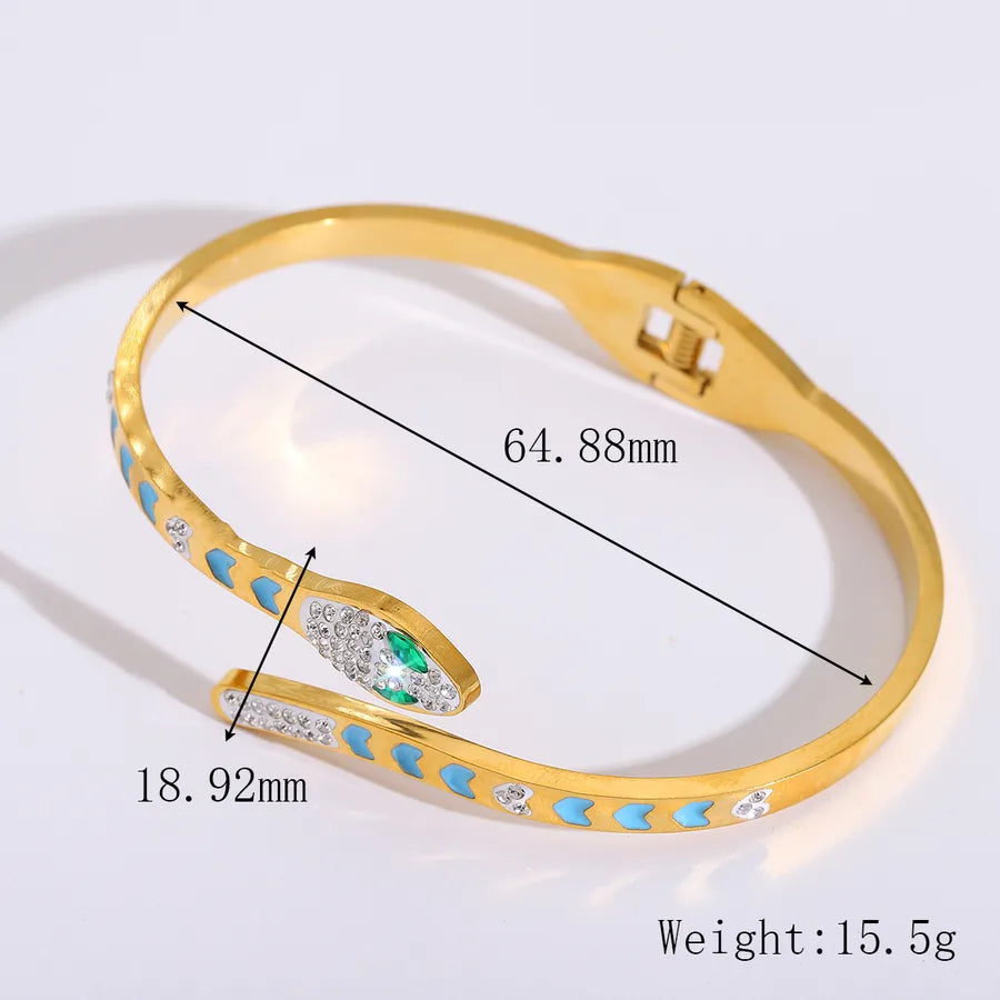 Elegant Cute Artistic Animal Dolphin Snake 304 Stainless Steel 18K Gold Plated Acrylic Zircon Bangle In Bulk