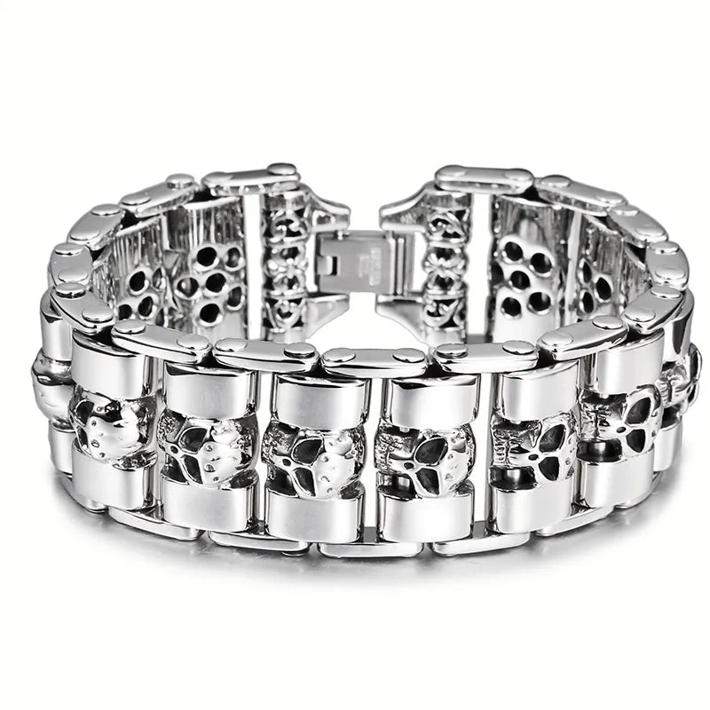 Hip-Hop Retro Skull Titanium Steel Stoving Varnish Halloween Men's Bracelets