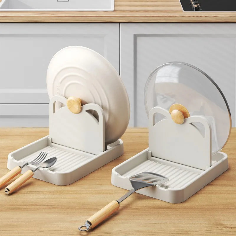 Kitchen Home Use Pot Lid Rack Countertop Multi-functional Vertical Foldable Soup Spoon Storage Rack Pot Shovel Storage Holder