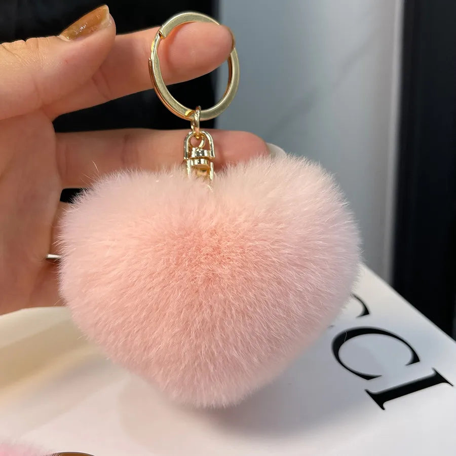 Classic Style Heart Shape Rex rabbit fur Bag Pendant Keychain