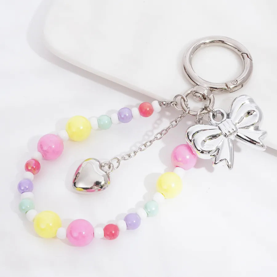 Cute Metal Keychain Pendant Beaded Bookbag Girl's Bag Charm  Style Cartoon Design Half Handmade Flower