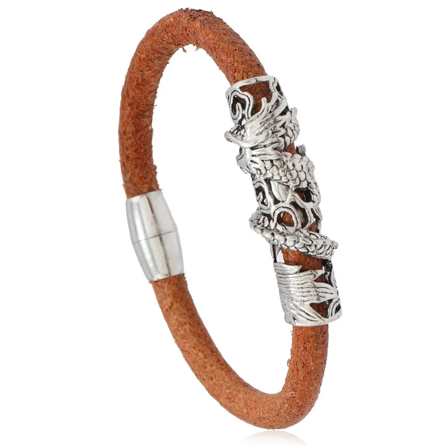 vintage style punk geometric dragon alloy cowhide handmade men's bracelets