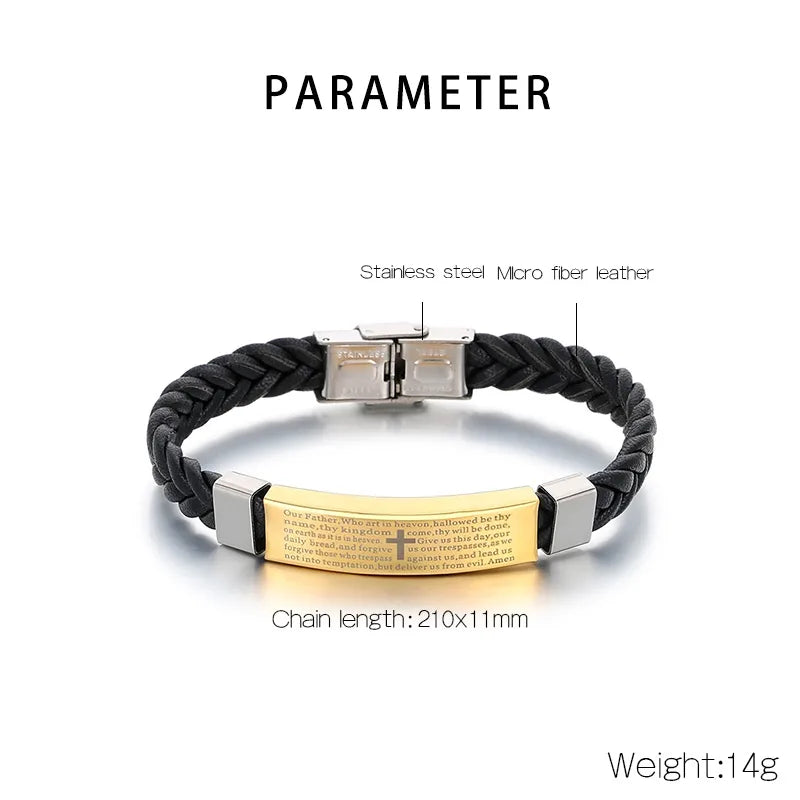 Business Geometric 304 Stainless Steel Leather Men's Bangle