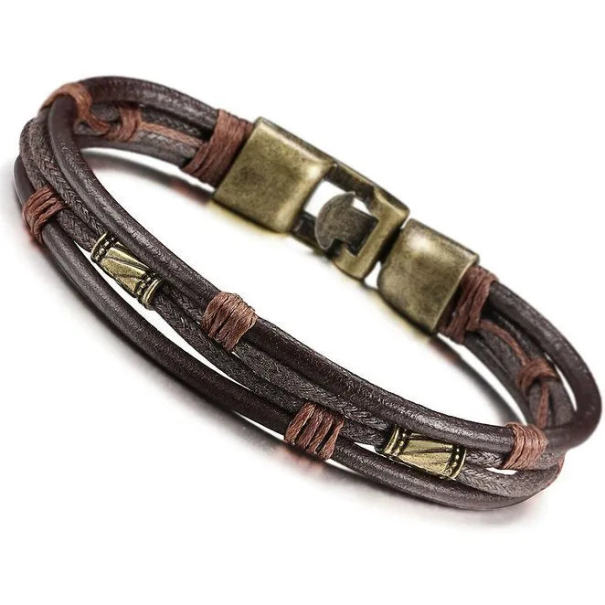 braided leather rope bracelet fashion personality multi-layer men's bracelet simple wax line buckle bracelet