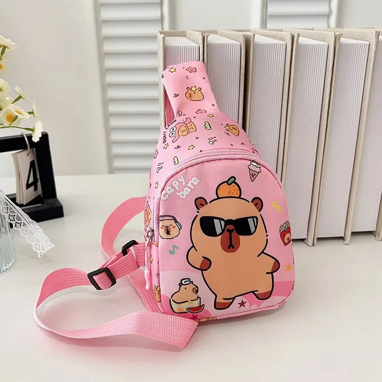 Kid'S Nylon Cartoon Capybara Cute Oval Zipper Fanny Pack