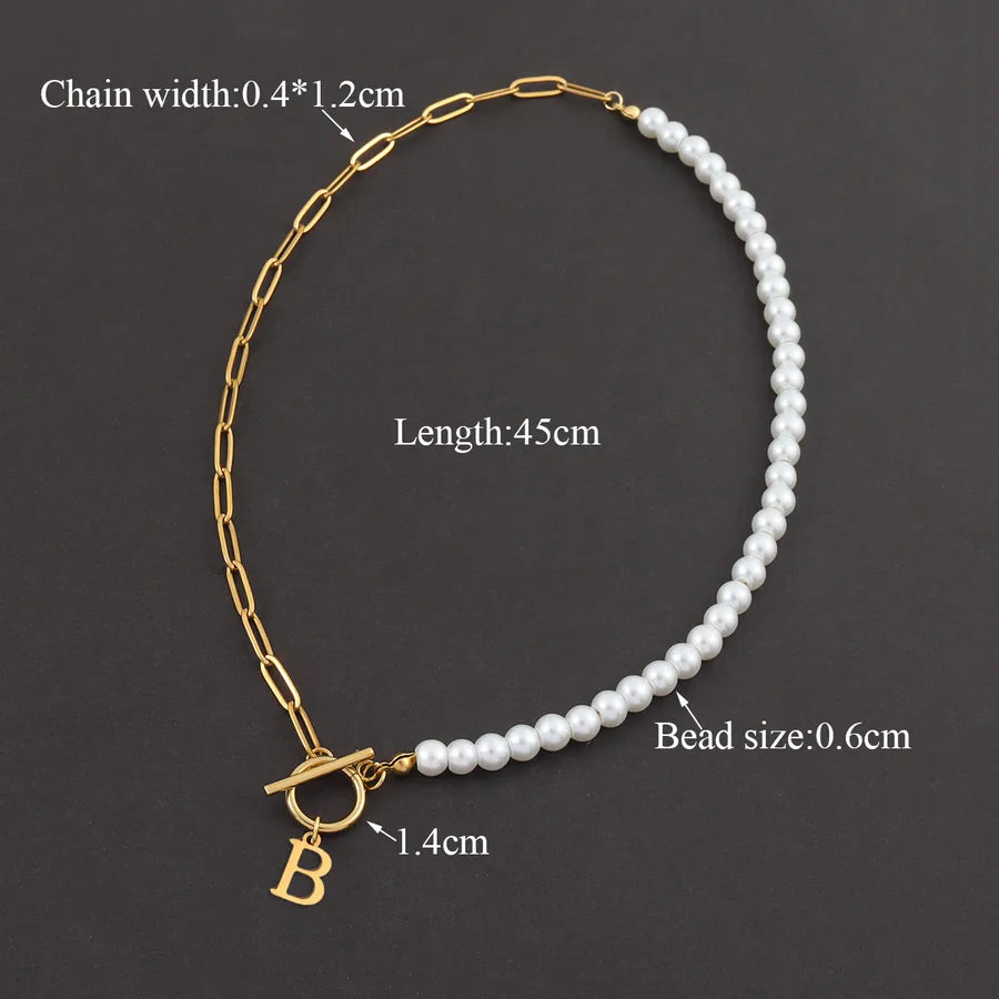 Casual Elegant Letter 201 Stainless Steel 304 Stainless Steel Artificial Pearl Beaded Chain Paperclip Chain Beaded Necklaces Wholesale