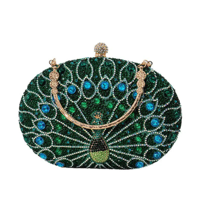 Rhinestone Metal Peacock Oval Evening Bags