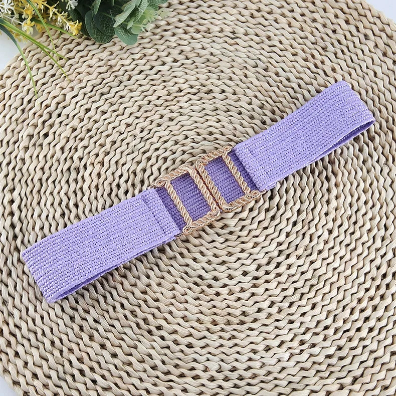 ethnic style solid color plastic straw woven belt women's woven belts