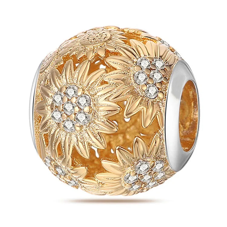 1 Piece 11.6*21.7mm Diameter 10.8mm Diameter 12.2mm Hole 4~4.9mm Copper Zircon Silver Plated Heart Shape Flower Polished Beads