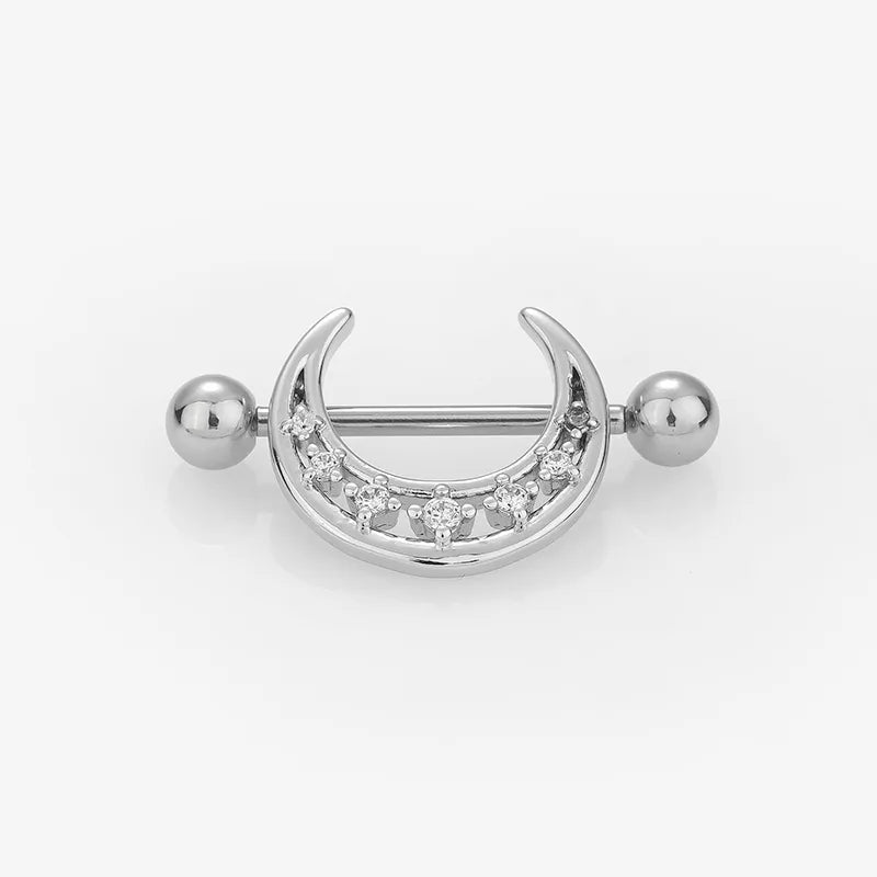 1 Piece Nipple Rings & Studs Sexy Modern Style Star Moon Leaves 316L Stainless Steel  Hollow Out Inlay Zircon 14K Gold Plated Nipple Rings & Studs