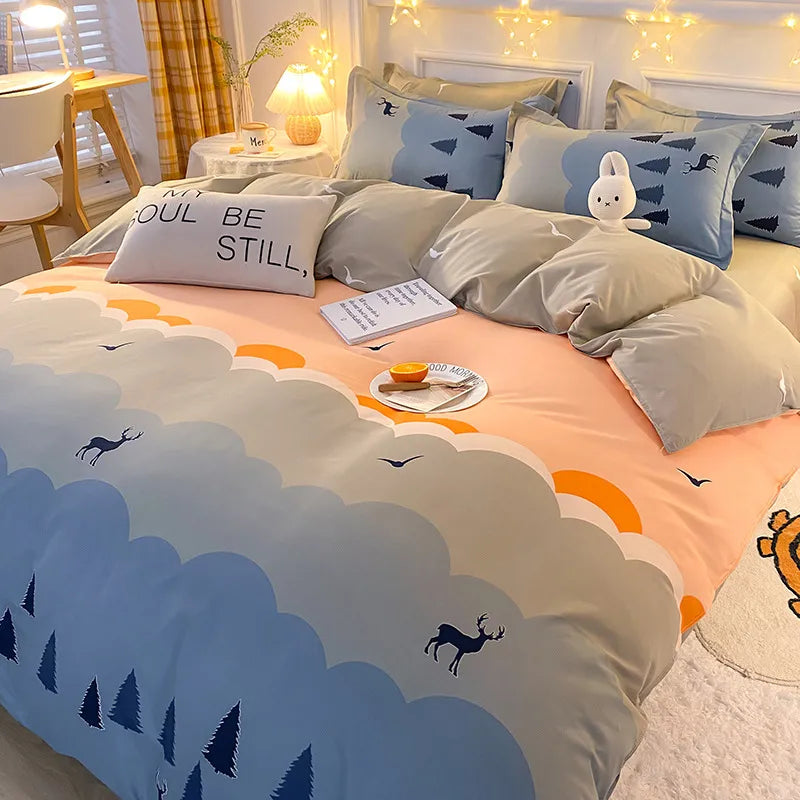 Factory direct supply bedding four-piece bed sheet quilt cover three-piece dormitory single quilt cover single quilt cover simple style