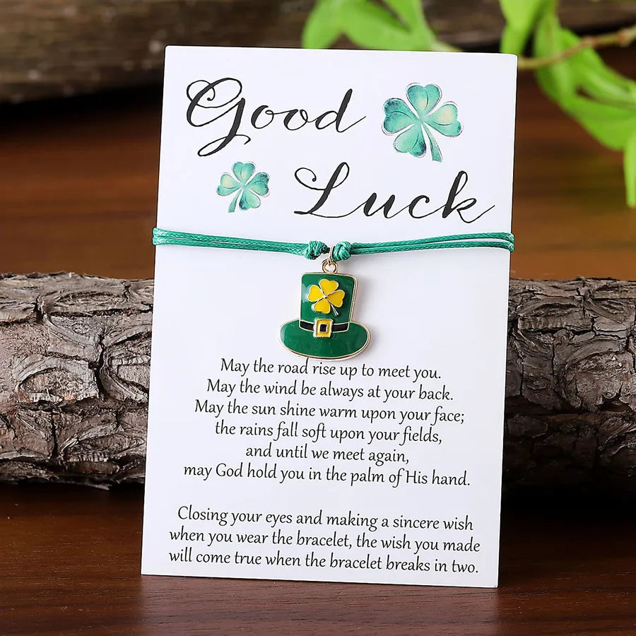 Retro Simple Style Shamrock Green Beer Alloy Woven Chain String Bracelets Wholesale