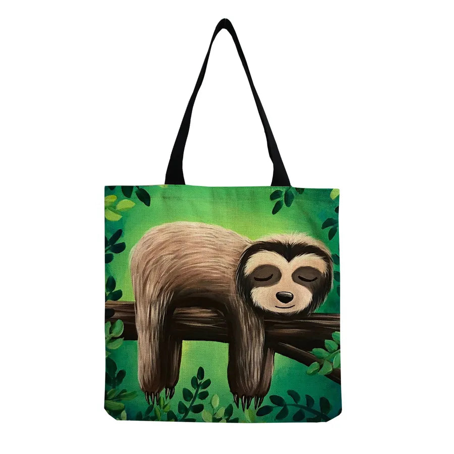 Women's Cute Cartoon Letter Linen Shopping bags