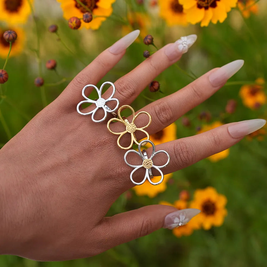 Wholesale Jewelry Cute Simple Style Flower 304 Stainless Steel 18K Gold Plated Adjustable Ring