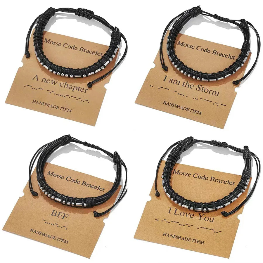 Hip-Hop Rock Solid Color 304 Stainless Steel Pu Leather Braid Men's Bangle Men Cord & Leather Bracelets