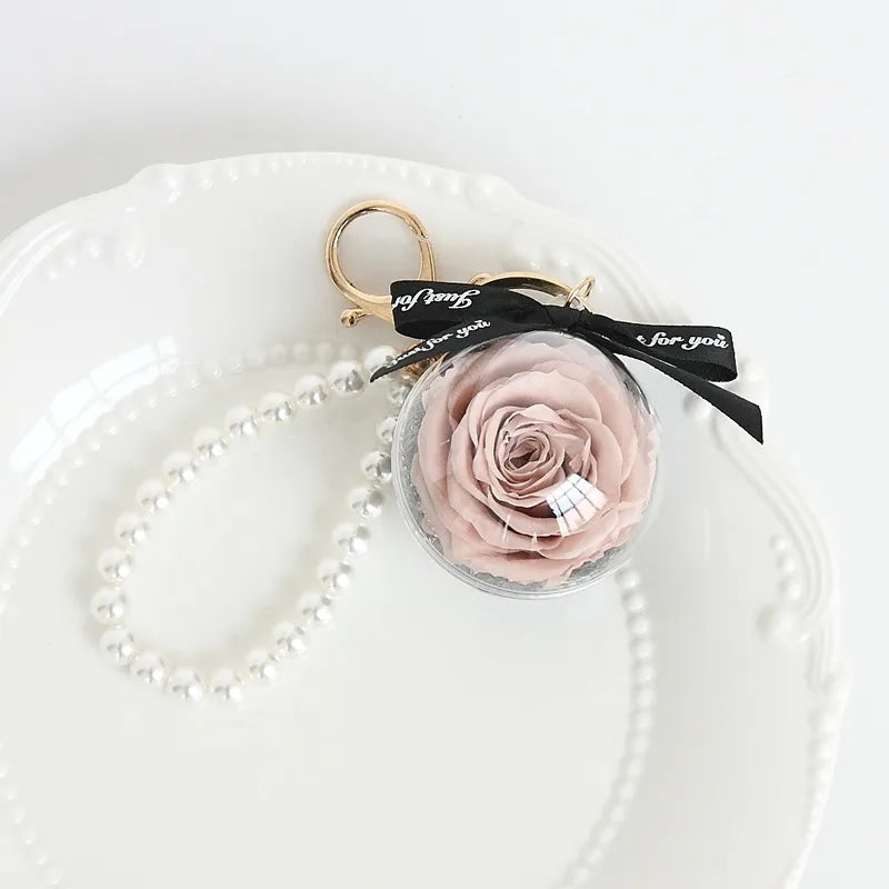 cute letter preserved flower women's keychain