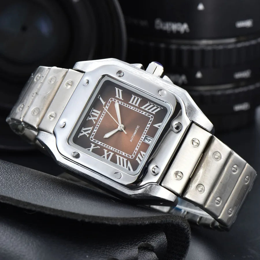 Business Color Block Solid Color Butterfly Double Snap Quartz Men's Watches