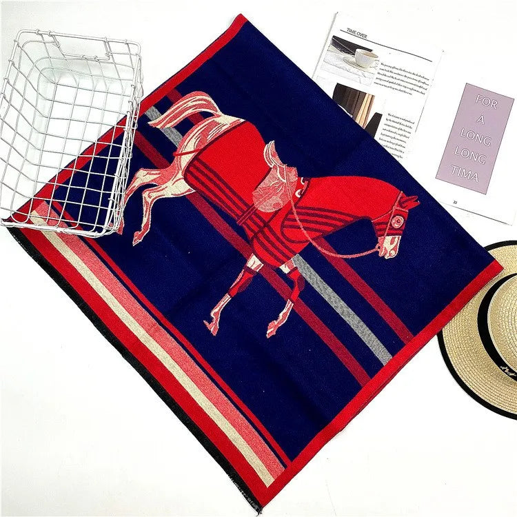women's retro color block imitation cashmere printing scarf