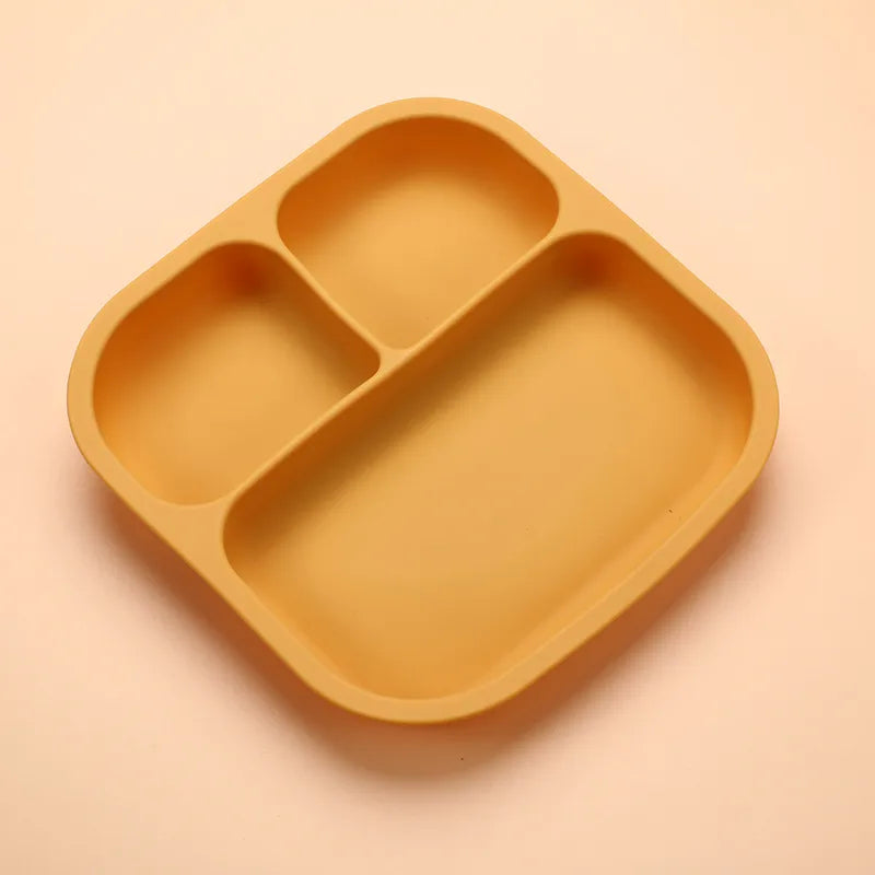 Children's silicone plate food grade complementary food sucker bowl square baby tableware thickened drop-resistant baby tableware