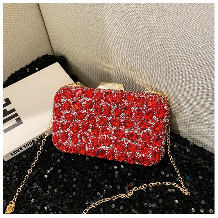 New  Diamond Shiny Bag Diamond Clutch Dinner Bag Wedding Bag Party Bag Small Square Bag Women's Bag
