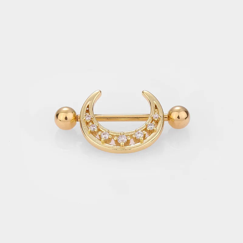 1 Piece Nipple Rings & Studs Sexy Modern Style Star Moon Leaves 316L Stainless Steel  Hollow Out Inlay Zircon 14K Gold Plated Nipple Rings & Studs